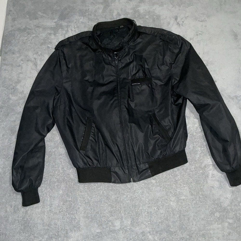 VINTAGE Members Only‎ Jacket Mens 44 Black Collared Bomber Full Zip Pockets